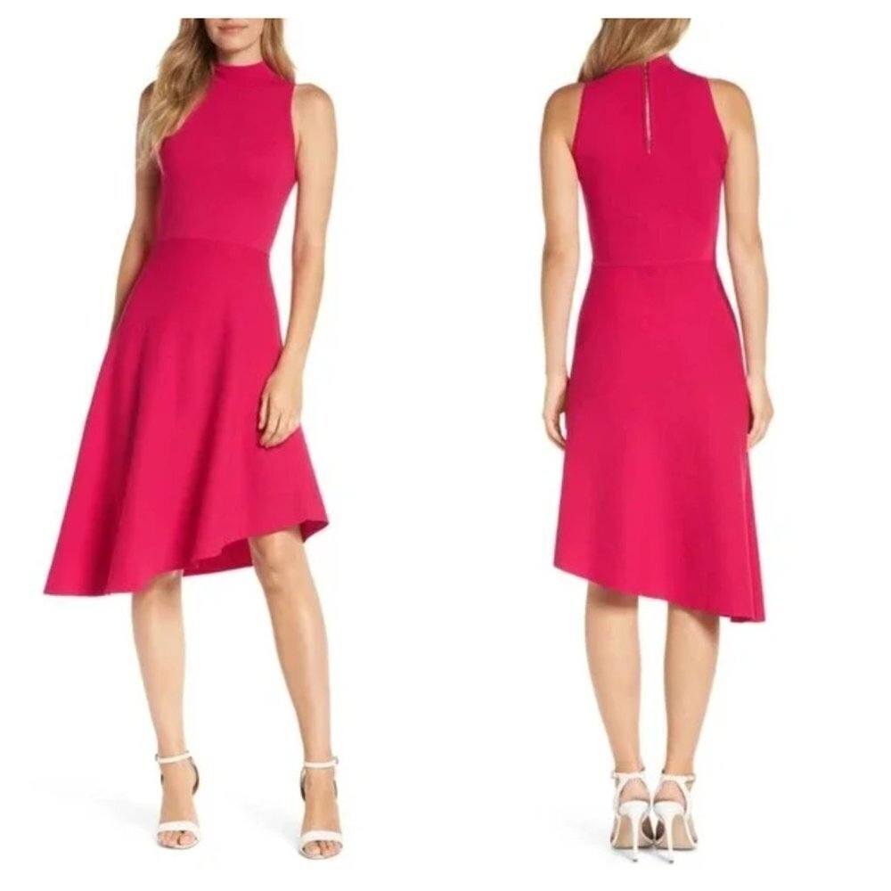 New Eliza J Size L Asymmetrical Hem Sleeveless Midi Pink Dress Nwt W Flaw $138